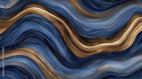 Abstract blue and brown background with wavy lines, fluid shapes and dynamic gradient, elegant design element
