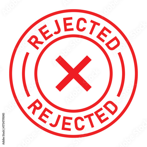 Red circular rejected stamp graphic with bold “REJECTED” text and central X symbol. Ideal for denial, disapproval, business forms, and digital rejection or validation designs.
