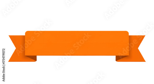 Ribbon banner, curve badge, label, title box, clip art, png isolated on transparent background. An orange banner with a folded design, ready for text or titles.