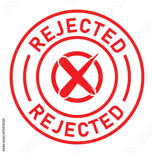 Red circular rejected stamp graphic with bold “REJECTED” text and central X symbol. Ideal for denial, disapproval, business forms, and digital rejection or validation designs.
