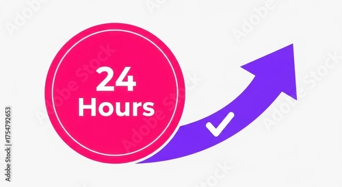 24 hours service icon with check mark and upward arrow, symbolizing fast delivery and efficiency