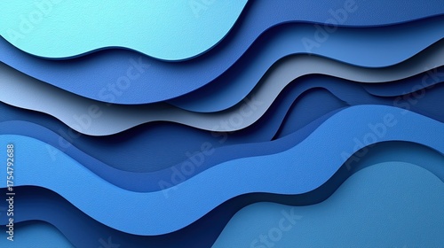 Fototapeta Naklejka Na Ścianę i Meble -  3D render of abstract background with blue paper curves, close - up, low - angle view, minimal concept
