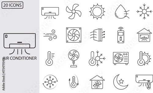 Air conditioner icon set. 20 icon air conditioner.