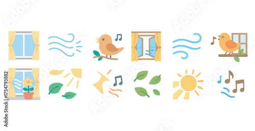 Spring and nature flat icons set – filled, seasonal, outdoor symbols