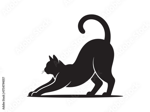 Stretching Black Cat Silhouette Design Element - Feline Grace Vector Graphic