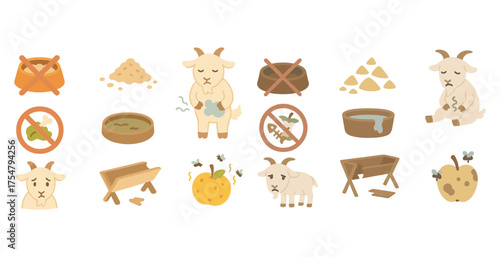 Farm animal care icons set – flat, filled, livestock and welfare symbols