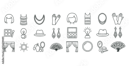 Fashion and beauty outline icons set – line, silhouette, style and accessories symbols