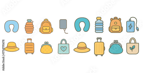 Travel and tourism outline icons set – linear, journey, trip planning graphics