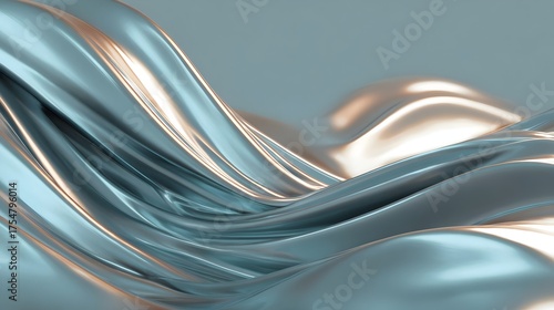 Wallpaper Mural Smooth metallic 3D waves with soft reflections, luxury minimal background. Concept: Modern luxury design, abstract 3D background, elegant minimalism for digital or graphic design. Torontodigital.ca