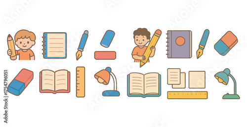 Education and school flat icons set – learning, academic, classroom symbols