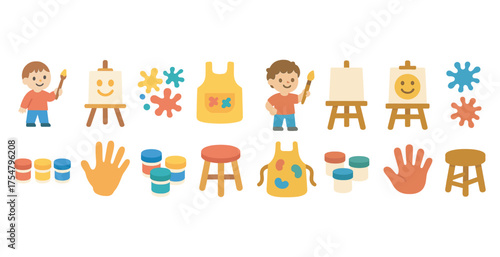 Art and painting flat icons set – kids, creativity, hobby symbols
