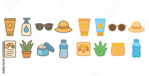 Summer vacation flat icons set – travel, beach, holiday design elements
