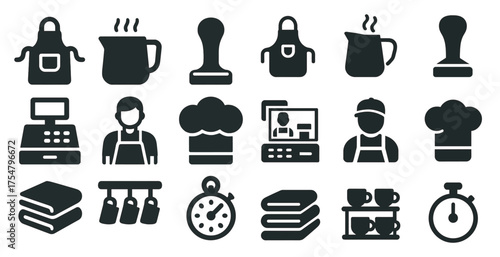 Kitchen essentials solid icons set – silhouette, filled, cooking and chef tools symbols