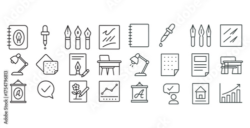 Creative education icons set – outline, linear, learning and teaching symbols