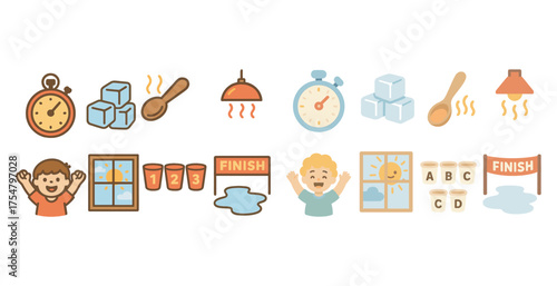 Cooking competition flat icons set – culinary, cooking, food-related graphics