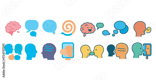 Psychology and communication icons set – outline, linear, mental health symbols