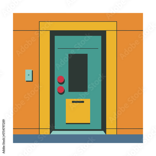 Apartment entrance door with intercom panel flat vector illustration