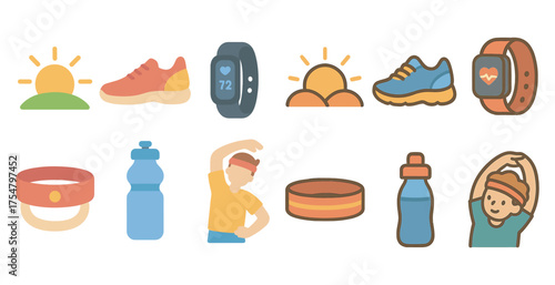 Fitness and wellness filled icons set – flat, exercise, and healthy lifestyle symbols