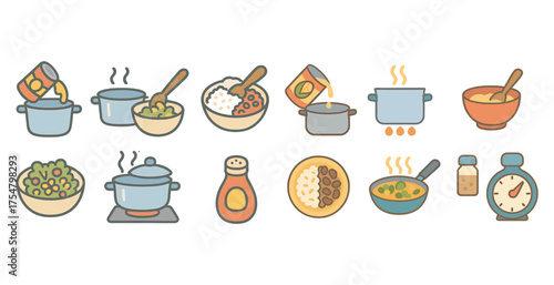 Kitchen and cooking outline icons set – flat, culinary tools and food preparation symbols