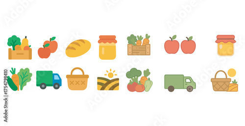 Farm fresh linear icons set – flat, outline, agriculture and organic market symbols