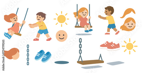 Playground fun icons set – flat, solid, kids and outdoor activity symbols