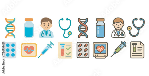 Healthcare and medical flat icons set – outline, filled, doctor and wellness symbols