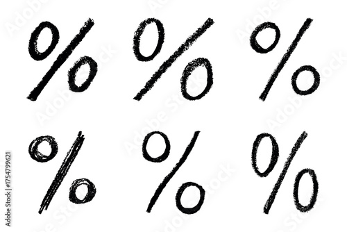 Set of hand drawn percentage symbol clipart Percent doodle Discount voucher sign Income tax Single element for design