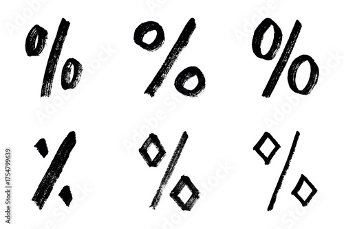Set of hand drawn percentage symbol clipart Percent doodle Discount voucher sign Income tax Single element for design