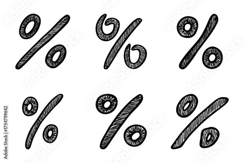 Set of hand drawn percentage symbol clipart Percent doodle Discount voucher sign Income tax Single element for design
