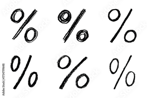 Set of hand drawn percentage symbol clipart Percent doodle Discount voucher sign Income tax Single element for design