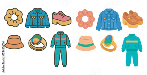 Fashion and clothing icons set – flat, outline, apparel and accessory symbols