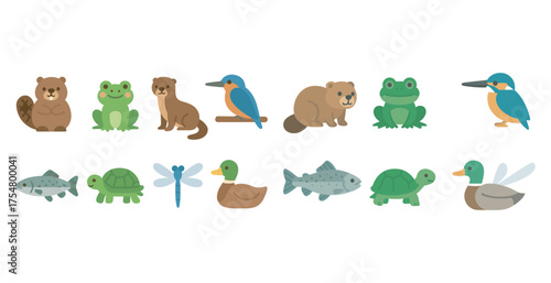 Wildlife and nature icons set – flat, filled, animal and ecosystem symbols
