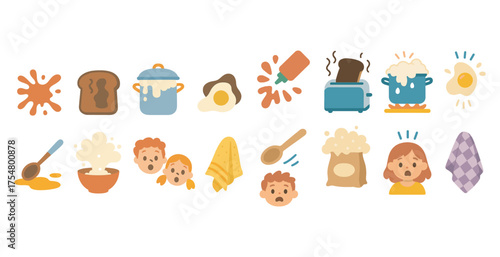 Kitchen essentials flat icons set – cooking, baking, culinary utensils and appliances