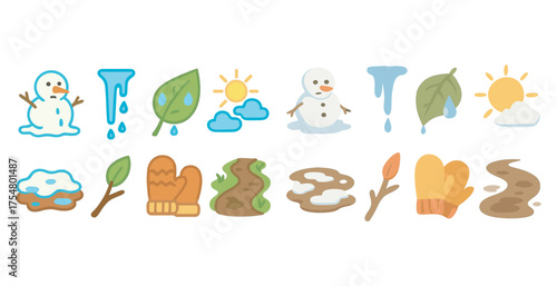 Weather and seasons flat icons set – solid, filled, climate and nature symbols