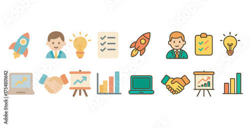 Business and office flat icons set – corporate, work, and productivity visuals