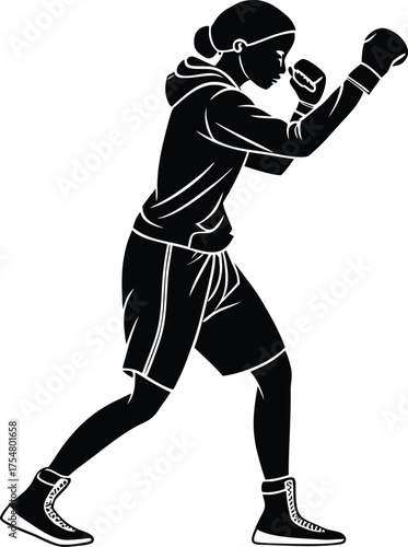 Female boxer silhouette in fighting stance ready to punch vector