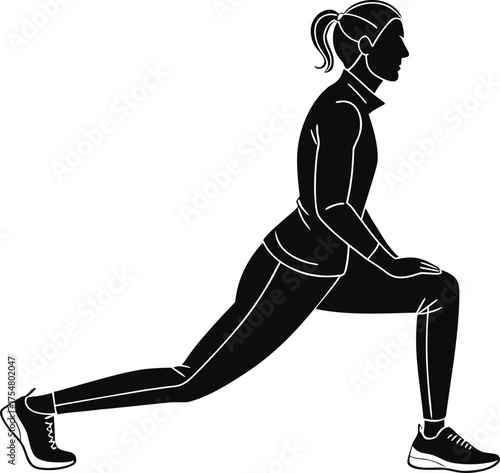 Woman lunging sideways athletic pose fitness silhouette vector