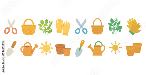 Gardening and farming flat icons set – filled, plant care and backyard tools