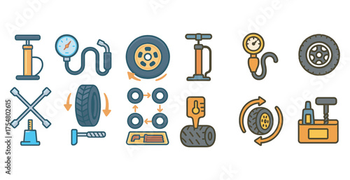 Auto repair outline icons set – flat, linear, vehicle maintenance symbols