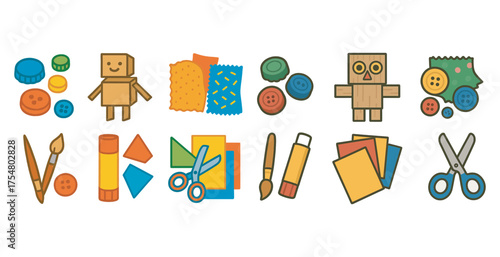 Arts and crafts outline icons set – creative, diy, hobby symbols