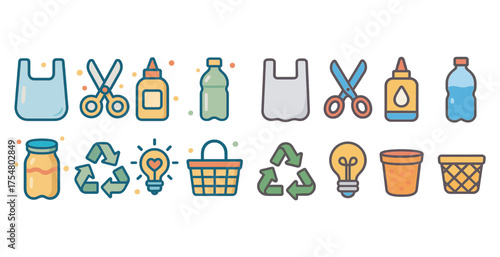 Recycling and environment icons set – flat, outline, eco-friendly symbols for awareness