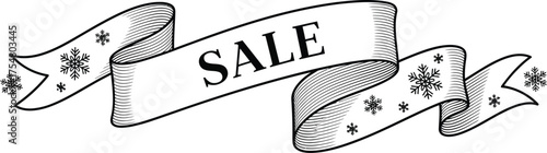 Winter sale banner ribbon snowflakes holiday seasonal promotion discount offer