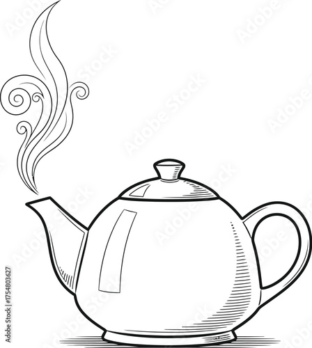 Teapot tea kettle hot drink beverage steam illustration kitchen drawing pot