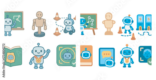 Robotics and ai icons set – outline, line, technology and automation graphics