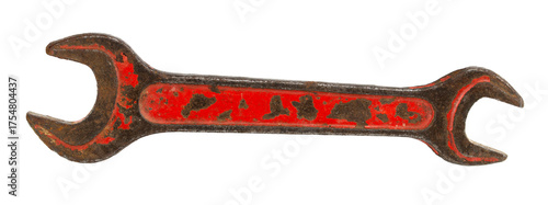 A mechanic's metal key on a white background