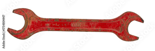A mechanic's metal key on a white background
