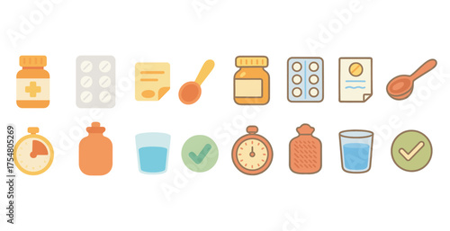 Medicine and health flat icons set – pharmacy, medical, healthcare symbols