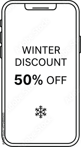 Winter discount sale promotion offer fifty percent off snowflake mobile app