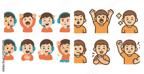 Emotions and expressions icons set - outline, flat, feelings and mood symbols
