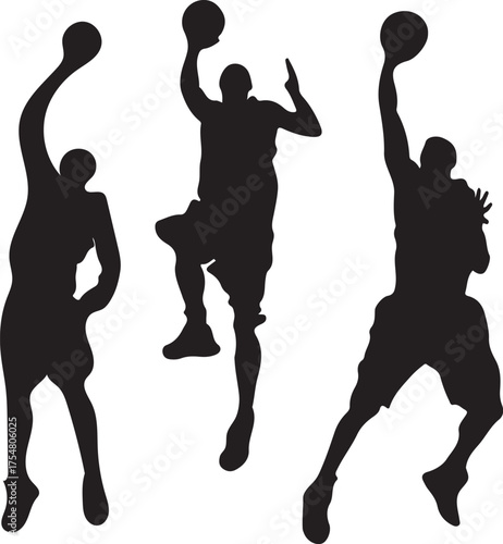 Three Black Basketball Player Silhouettes Dunking jump